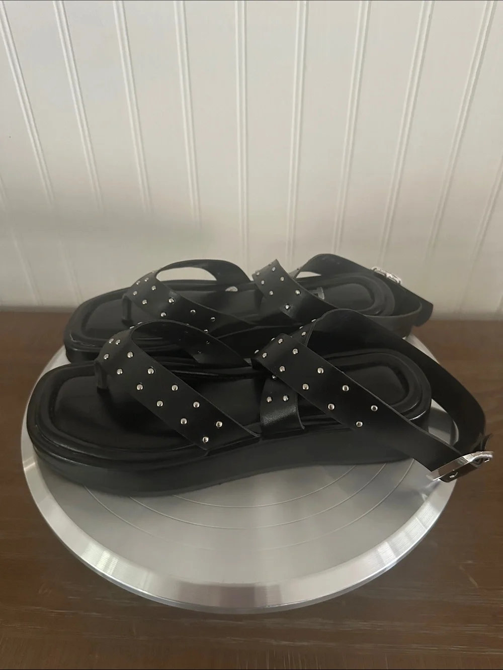 NOVUS Black Studded Ankle Straps Sandals Like New sz 6